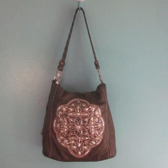 Brighton Anju Beaded Pewter Leather Shoulderbag - Picture 1 of 11